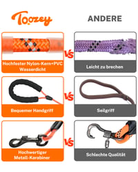 Toozey Stopovacie vodítko pre psov – 20 m, oranžové, vodoodolné a reflexné, ľahké a pevné výcvikové vodítko s mäkkou rukoväťou, pre malé, stredné a veľké psy 8