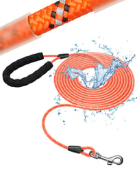 Toozey Stopovacie vodítko pre psov – 20 m, oranžové, vodoodolné a reflexné, ľahké a pevné výcvikové vodítko s mäkkou rukoväťou, pre malé, stredné a veľké psy 1