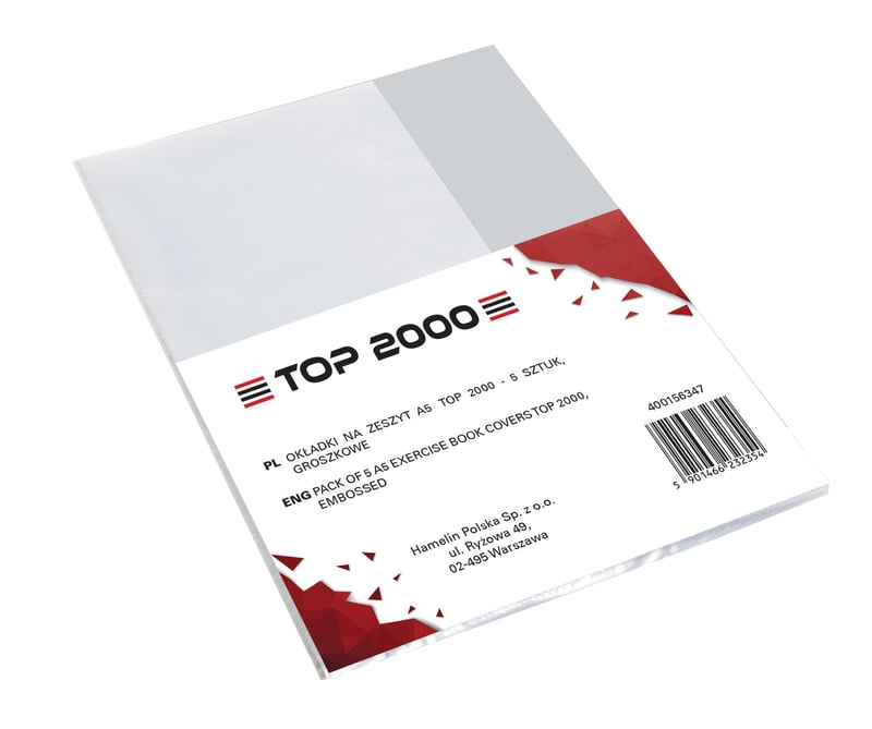 TOP-2000 Copertă pentru caiete și cărți DIN A5, transparentă, texturată, polipropilenă reciclabilă, 0,09 mm, extra rezistentă, incoloră, 5 bucăți