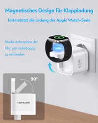 TOPADRE 3 v 1 65W USB-C nabíjačka pre Apple Watch, iPhone, AirPods, MacBook, iPad Pro, Air, iWatch 11/10/9/8/7/Ultra/SE, PD 3.0 rýchlonabíjačka, biela 3