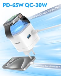 TOPADRE 3 v 1 65W USB-C nabíjačka pre Apple Watch, iPhone, AirPods, MacBook, iPad Pro, Air, iWatch 11/10/9/8/7/Ultra/SE, PD 3.0 rýchlonabíjačka, biela 2