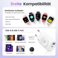 TOPADRE 3 v 1 Nabíjačka na Apple Watch s 20W USB-C rýchlonabíjačkou, kompatibilná s iPhone 17/16/15/14/13, AirPods a iPad, 1 m kábel, biela 9