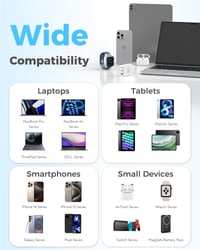Nabíjačka TOPADRE 65W USB-C s káblom, 3-portová rýchlonabíjačka PD 3.0 PPS QC 4.0, kompatibilná s MacBook, iPad, iPhone, Samsung Galaxy, biela 5