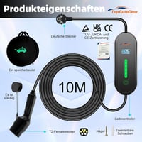 TopAutoGear Type 2 Schuko elektromos autó töltőkábel 10m 3.68kW IP65 vízálló 6