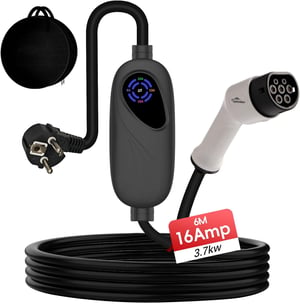Cablu de încărcare TopAutoGear Type 2 Schuko 3,7 kW, monofazat, 6 m, 8-16 A, încărcător portabil pentru mașini electrice Model 3, Y, ID.3, MG4, Q4, GLA, Zoe