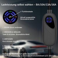 Cablu de încărcare TopAutoGear Type 2 Schuko 3,7 kW, monofazat, 6 m, 8-16 A, încărcător portabil pentru mașini electrice Model 3, Y, ID.3, MG4, Q4, GLA, Zoe 3