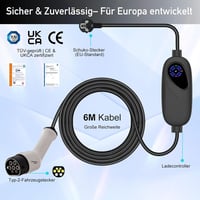 Cablu de încărcare TopAutoGear Type 2 Schuko 3,7 kW, monofazat, 6 m, 8-16 A, încărcător portabil pentru mașini electrice Model 3, Y, ID.3, MG4, Q4, GLA, Zoe 5