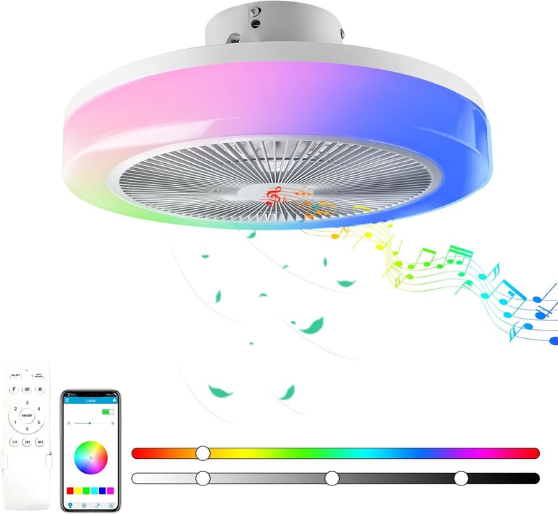 TOPBOS RGB Mennyezeti Ventilátor Lámpával, Távirányítós LED Világítás, Csendes Modern Mennyezeti Ventilátor 30W IP54