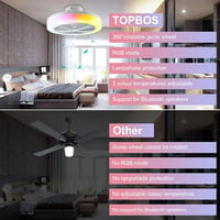 TOPBOS RGB Mennyezeti Ventilátor Lámpával, Távirányítós LED Világítás, Csendes Modern Mennyezeti Ventilátor 30W IP54 7