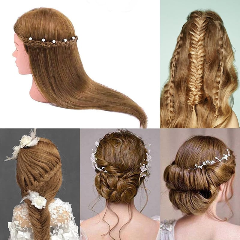 TopDirect 45 cm Gyakorló Fejmodell Fodrász Mannequin Világosbarna Hajformázáshoz Csipesszel