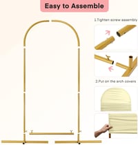 TopDirect Fém Esküvői Ívkészlet - 3 db Arany Lufiív Állvány (1,2m, 1,5m, 1,8m) Bézs Háttérborítással Esküvőre, Születésnapra, Rendezvényekre 4