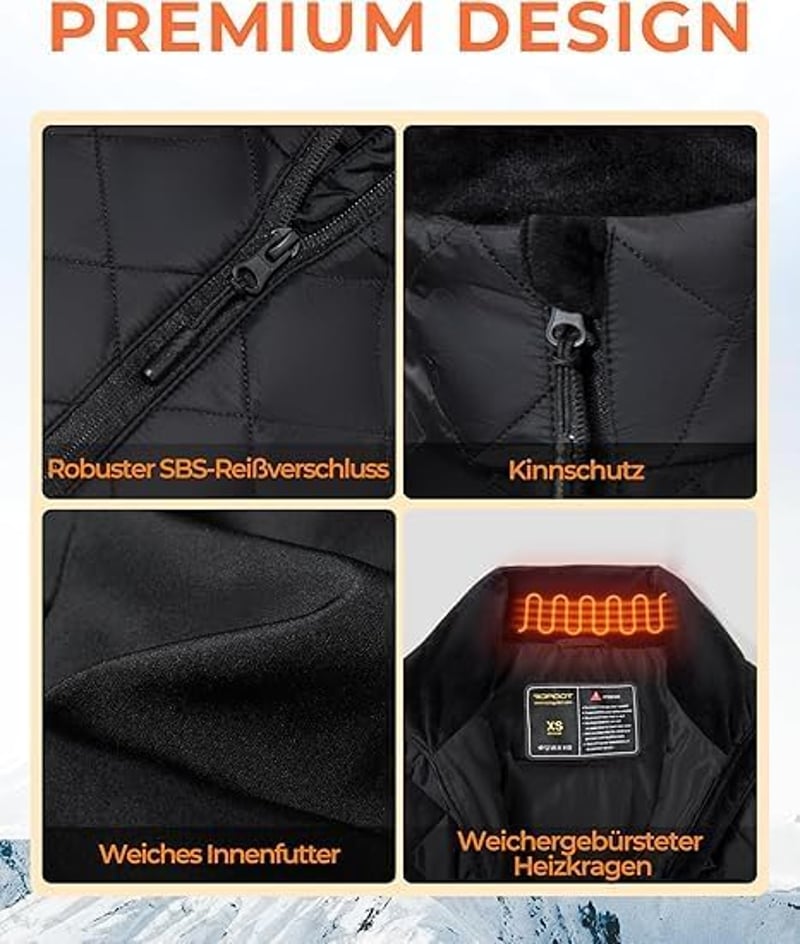 Topdot Női fűtött mellény powerbankkal 16000 mAh 7,4V 10 fűtőzónával 3 fokozatú téli outdoor elektromos melegítő mellény fekete