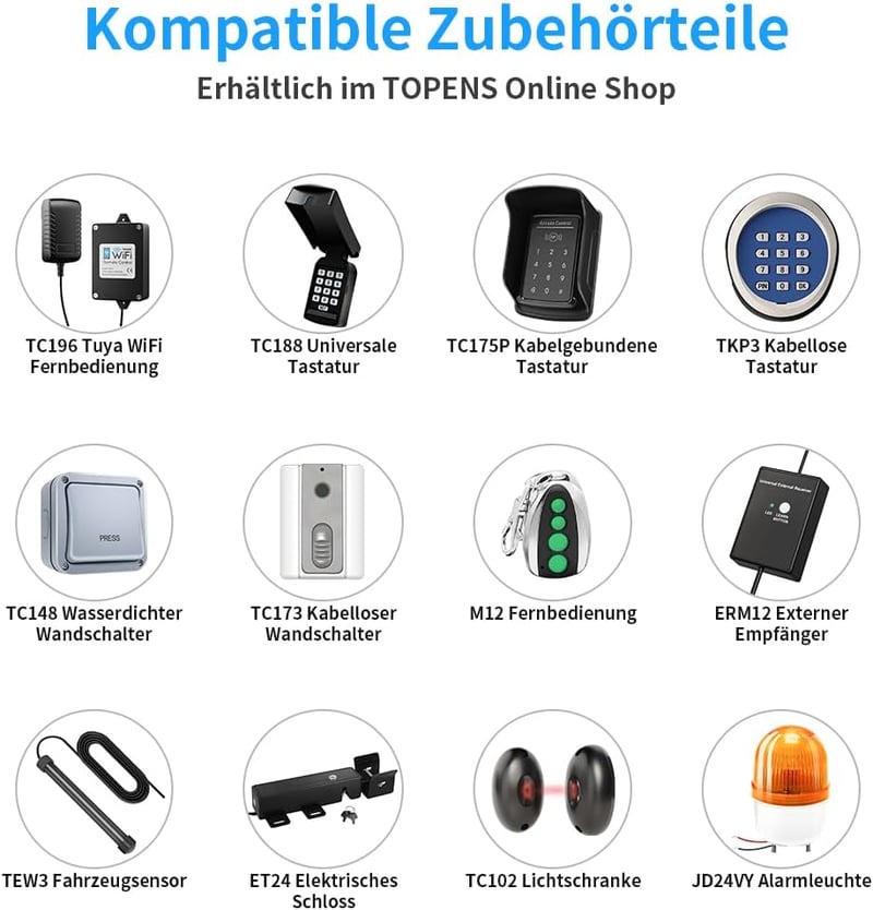 TOPENS AT1202 Automata Kétszárnyú Kapunyitó - 5,5m vagy 400kg Szárnyanként - 2 Távirányítóval - Elektromos Kapumozgató Rendszer
