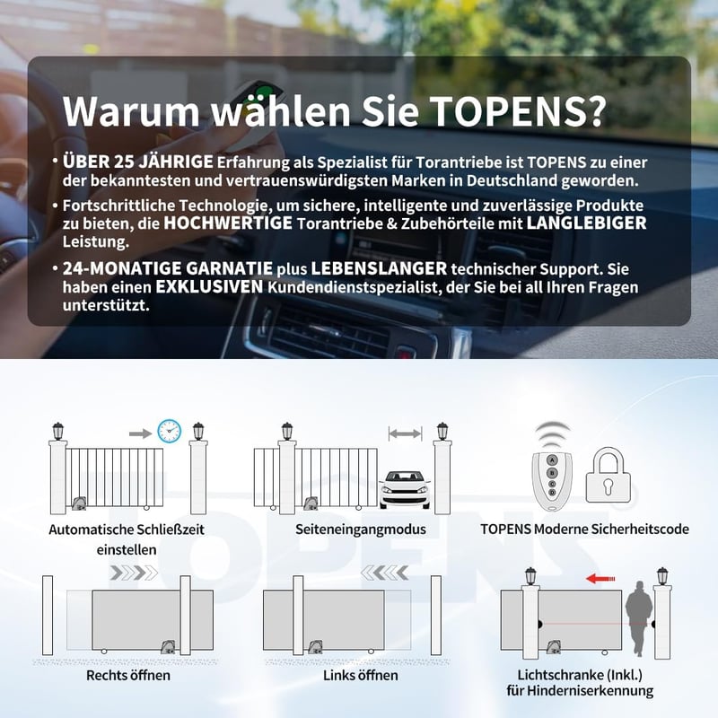 TOPENS RK1100T Automatikus Csúszókapu Nyitó 1300 kg-ig, 2 Távirányítóval