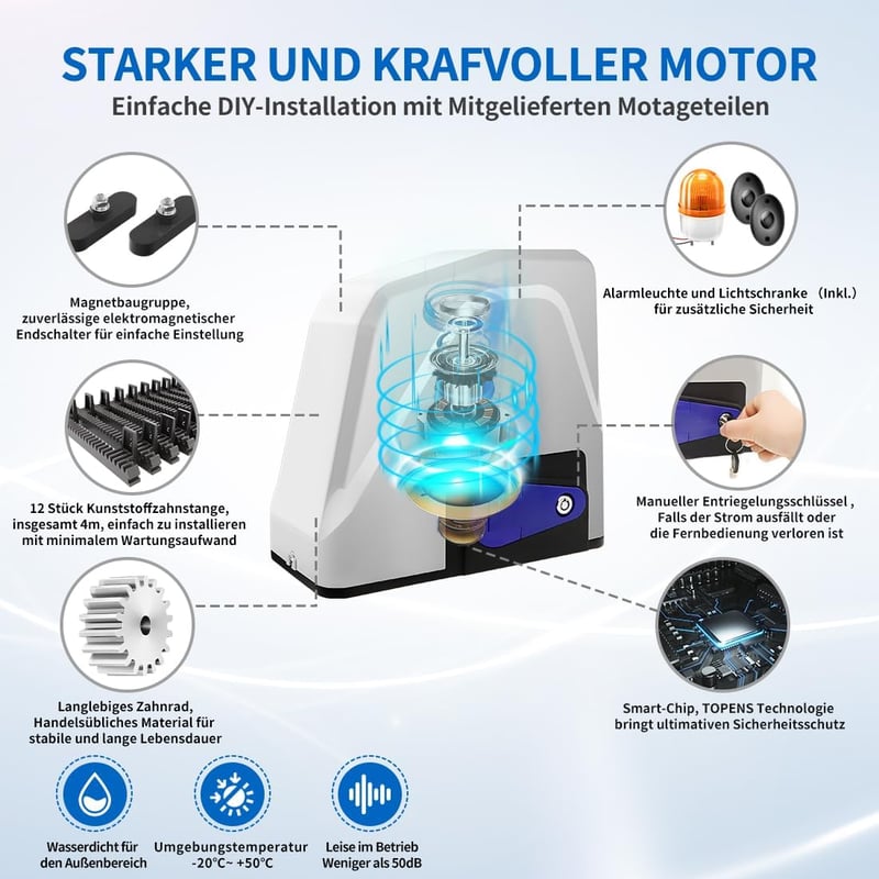 TOPENS RK1100T Automatikus Csúszókapu Nyitó 1300 kg-ig, 2 Távirányítóval