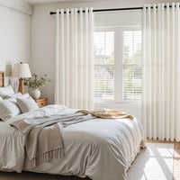 Set de perdele scurte Topfinel bej, semitransparente, cu aspect de in și bumbac natural, cu inele, 2 bucăți, 145x140 cm, pentru bucătărie sau dormitor, stil boho 7