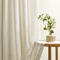 Set de perdele scurte Topfinel bej, semitransparente, cu aspect de in și bumbac natural, cu inele, 2 bucăți, 145x140 cm, pentru bucătărie sau dormitor, stil boho 1