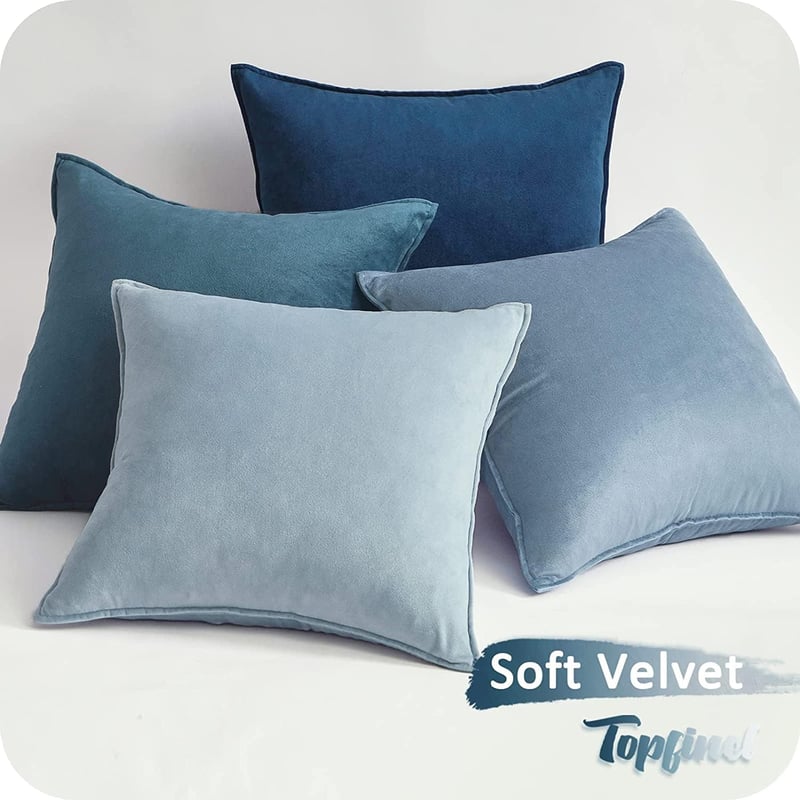 Topfinel Kék Bársony Párnahuzat Szett 50x50 cm - 4 db Színátmenetes Puha Dekorációs Huzat Kanapéra, Nappaliba, Gyerekszobába - Cipzáras, Mos