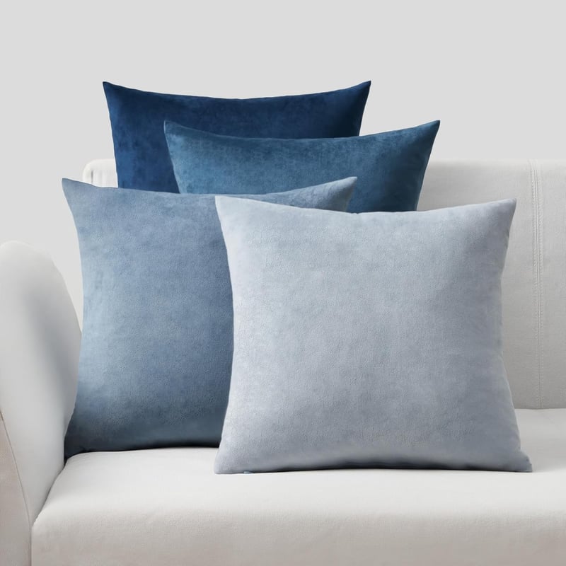 Topfinel Kék Bársony Párnahuzat Szett 50x50 cm - 4 db Színátmenetes Puha Dekorációs Huzat Kanapéra, Nappaliba, Gyerekszobába - Cipzáras, Mos