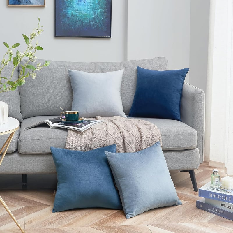 Topfinel Kék Bársony Párnahuzat Szett 50x50 cm - 4 db Színátmenetes Puha Dekorációs Huzat Kanapéra, Nappaliba, Gyerekszobába - Cipzáras, Mos
