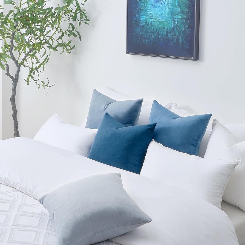 Topfinel Kék Bársony Párnahuzat Szett 50x50 cm - 4 db Színátmenetes Puha Dekorációs Huzat Kanapéra, Nappaliba, Gyerekszobába - Cipzáras, Mos