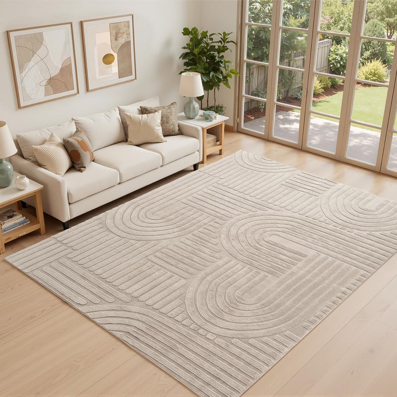 Moderný koberec do obývačky Topfinel Taupe 200x290 cm s 3D vlnovým efektom, umývateľný, s krátkym vlasom, veľký, mäkký, huňatý, protišmykový, vhodný do spálne, jedálne a kancelárie, jednofarebný koberec s kožušinovým efektom
