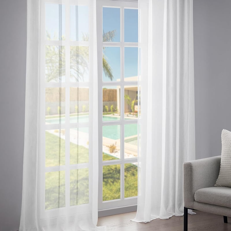 Topfinel Voile Függöny Lenvászon Hatás Fehér 140x245cm 2db Szett Nappali Hálószoba