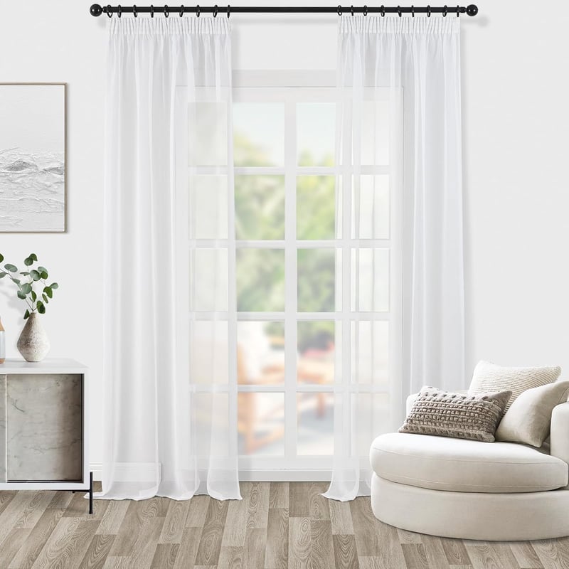 Topfinel Voile Függöny Lenvászon Hatás Fehér 140x245cm 2db Szett Nappali Hálószoba