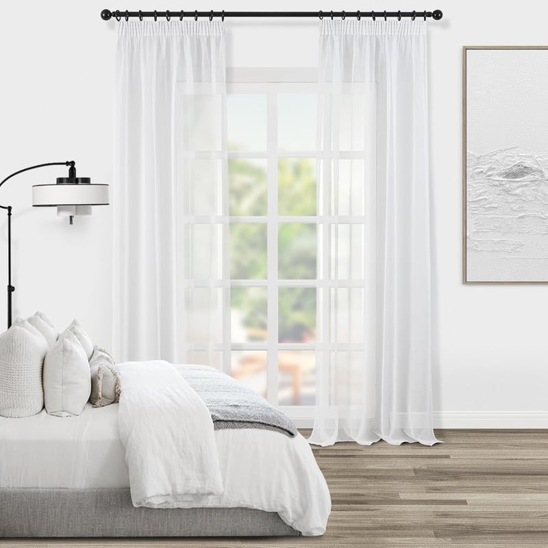 Topfinel Voile Függöny Lenvászon Hatás Fehér 140x245cm 2db Szett Nappali Hálószoba
