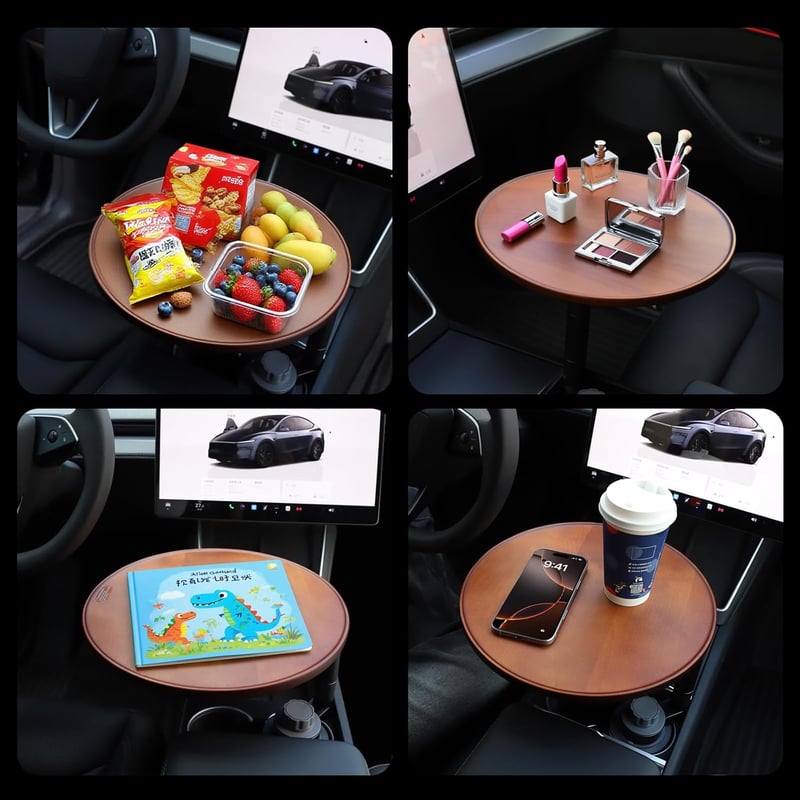 Topfit autós asztal laptop tartóval 360° forgatható pohártartó Tesla Model Y/3/S