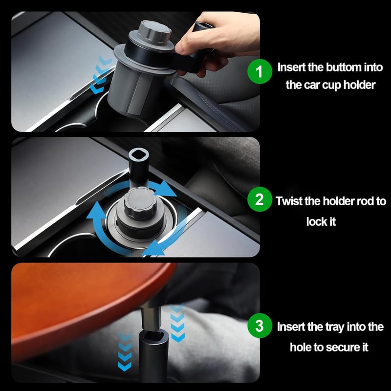 Topfit autós asztal laptop tartóval 360° forgatható pohártartó Tesla Model Y/3/S