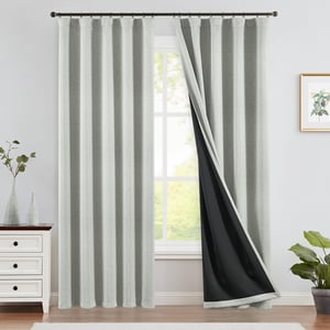 TOPICK 100% Zatamnjujuće zavjese 2 kom, 245x140 cm, Siva, Efekt lana, Termozavjese za dnevni boravak i spavaću sobu, Moderni seoski stil