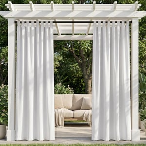 TOPICK set 2 perdele exterioare impermeabile cu bride, alb, 132 x 275 cm, pentru pergolă, potrivite și pentru interior, terasă, balcon, protecție pentru intimitate