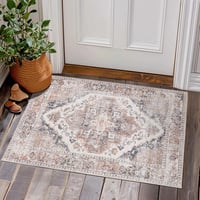 TOPICK Virágmintás Szőnyeg 120x180 cm - Vintage Világospiros Chenille Anyagú, Csúszásmentes, Mosható, Összehajtható Szőnyeg Nappaliba 1
