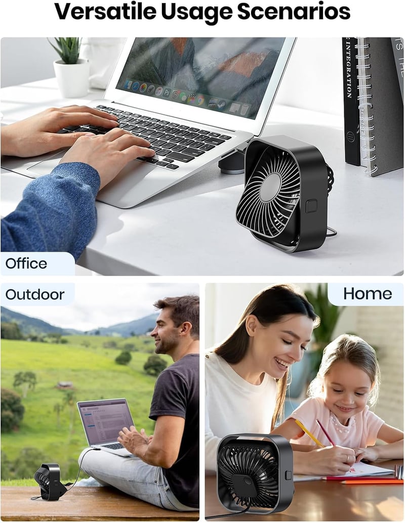 TOPK USB Asztali Ventilátor Szett - 2db Kompakt Mini Ventilátor, 3 Sebességfokozat, 360° Forgatható Fej, Csendes Működés Irodába, Otthonra