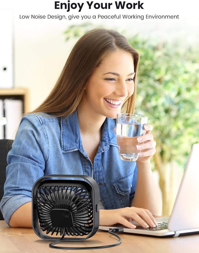 TOPK USB Asztali Ventilátor Szett - 2db Kompakt Mini Ventilátor, 3 Sebességfokozat, 360° Forgatható Fej, Csendes Működés Irodába, Otthonra