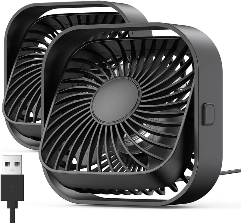 TOPK USB Asztali Ventilátor Szett - 2db Kompakt Mini Ventilátor, 3 Sebességfokozat, 360° Forgatható Fej, Csendes Működés Irodába, Otthonra