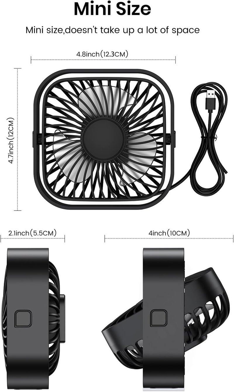 TOPK USB Asztali Ventilátor Szett - 2db Kompakt Mini Ventilátor, 3 Sebességfokozat, 360° Forgatható Fej, Csendes Működés Irodába, Otthonra