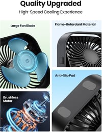 TOPK USB Asztali Ventilátor Szett - 2db Kompakt Mini Ventilátor, 3 Sebességfokozat, 360° Forgatható Fej, Csendes Működés Irodába, Otthonra 3
