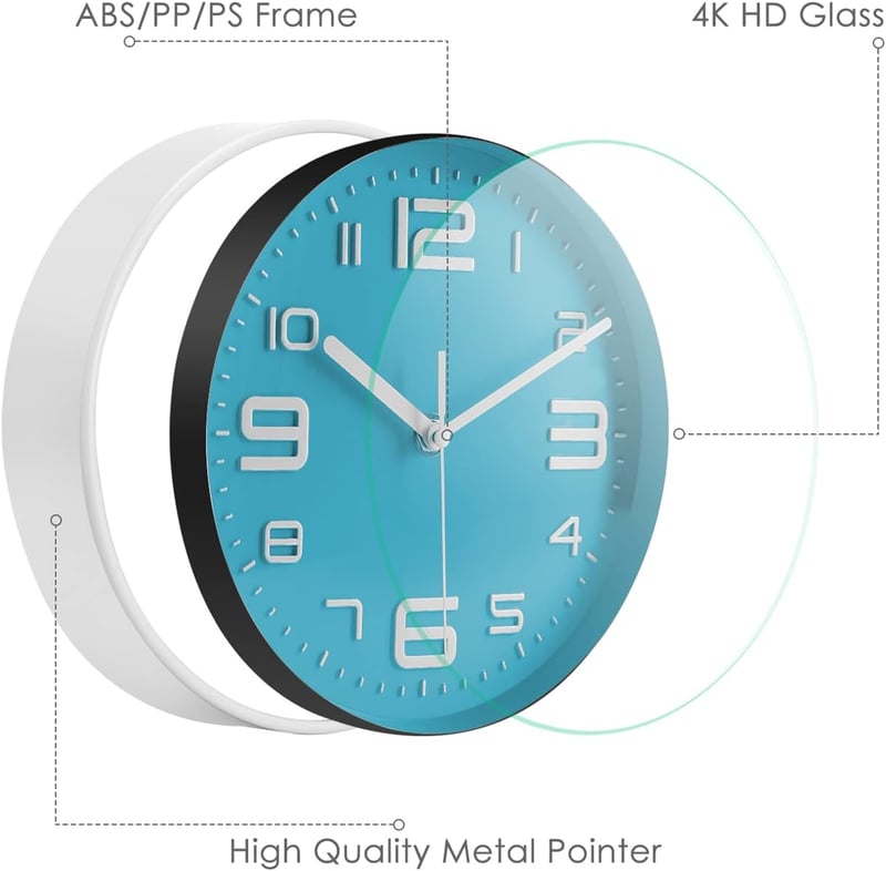 Topkey 8 Inch Csendes Falióra Nagy Számokkal Nem Ketyegő Konyha Nappali Iroda Türkiz - 8 Zoll, Turquoise