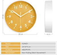 Topkey 8 Inch Csendes Falióra Nagy Számokkal Sárga Modern Konyhai 5