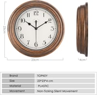 Topkey Csendes Falióra 23cm Retro Konyha Hálószoba Irodai Dekoratív Nem Ketyegő Világoskék 5