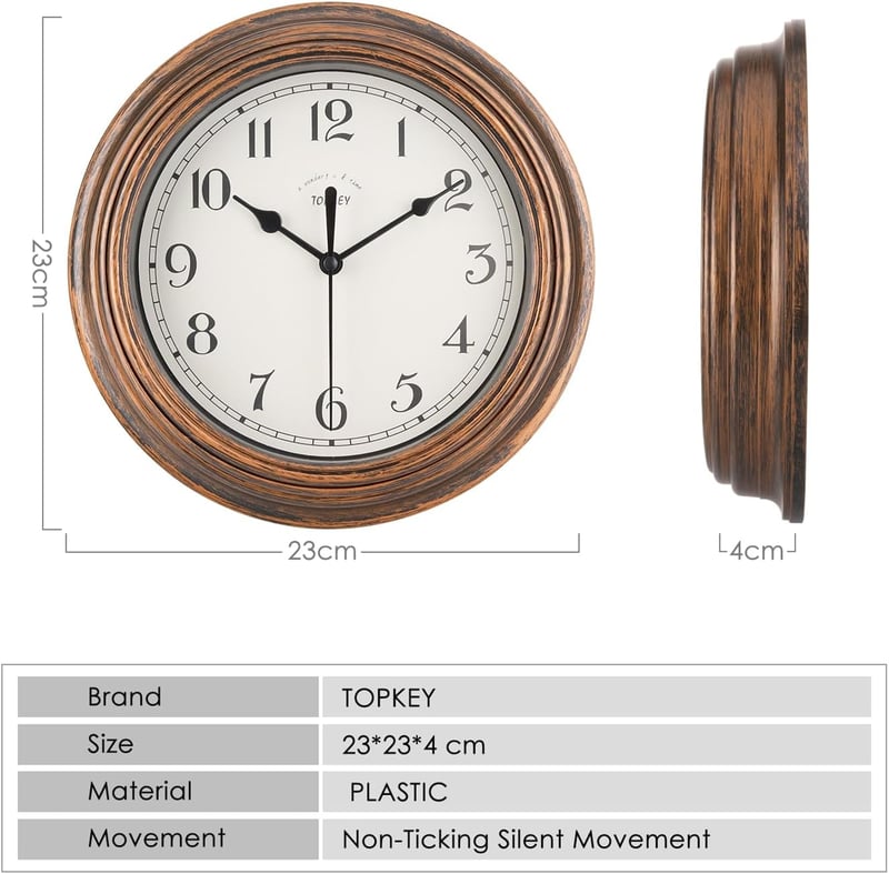 Topkey Csendes Falióra 23cm Retro Konyha Hálószoba Irodai Dekoratív Nem Ketyegő Világoskék