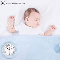 Tiché nástenné hodiny Topkey do kuchyne, 9-palcové retro dekoratívne hodiny bez tikania do spálne a kancelárie – svetlomodré 5
