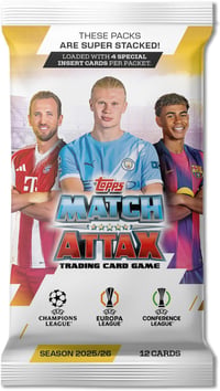 Cutie completă Topps UCC Match Attax 2025/26 cu cartonașe de colecție, 32 de pachete, 4 cartonașe speciale per pachet, 12 cartonașe per pachet 2