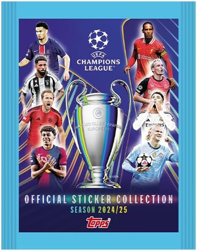 Topps UEFA Bajnokok Ligája 24/25 Matrica Gyűjtemény - Teljes Doboz (50 csomag/300 matrica) Garantált Hero Csomag, Focis Gyűjtőknek
