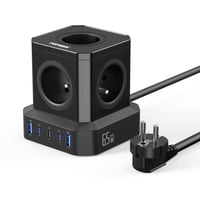 TOPREK 5-zásuvkový predlžovací kábel s 100W PD3.0 USB-C portom (16A/4000W), detskou poistkou, 2 m, vhodný do domácnosti, na internát a do kancelárie 1