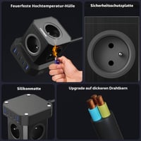 TOPREK 5-zásuvkový predlžovací kábel s 100W PD3.0 USB-C portom (16A/4000W), detskou poistkou, 2 m, vhodný do domácnosti, na internát a do kancelárie 6