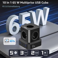 TOPREK 5-zásuvkový predlžovací kábel s 100W PD3.0 USB-C portom (16A/4000W), detskou poistkou, 2 m, vhodný do domácnosti, na internát a do kancelárie 2