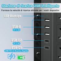 Multipriză Verticală TOPREK cu 12 Prize Universale și 2 Întrerupătoare, Cablu 2 m, Ștecher Schuko 5
